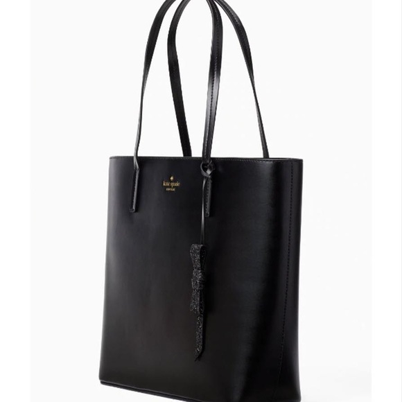 Kate Spade Black Tote Bag With Glitter Bow Charm - Picture 2 of 5